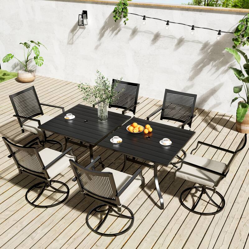 Clihome Outdoor 8 Piece Patio Swivel Chair Dining Table Set