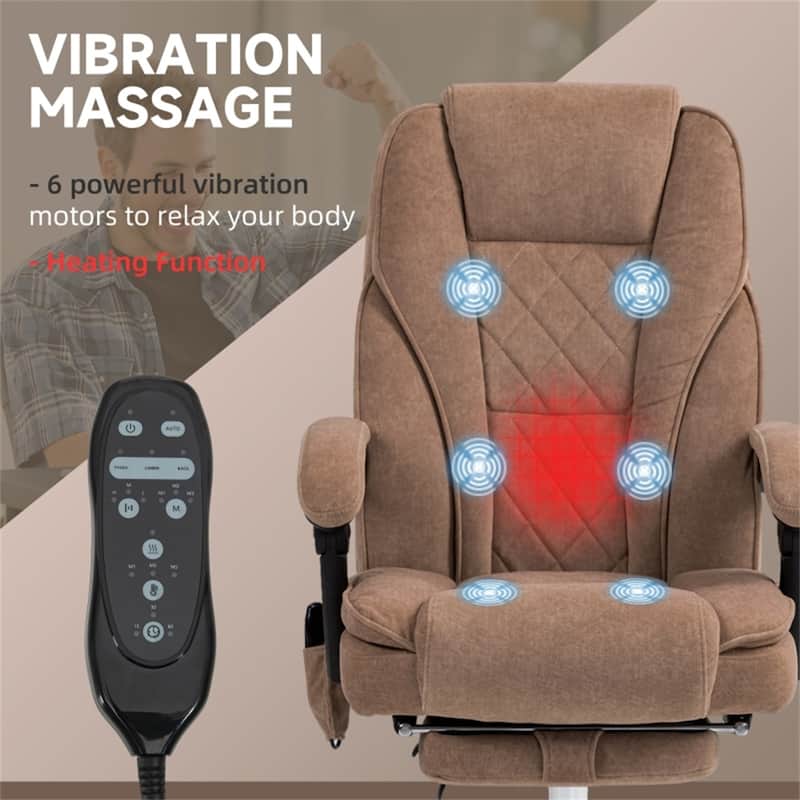 Ergonomic Adjustable Height Velvet Office Chair with Footrest Massage and Lumbar Heating - 26.5" W x 28.25" D x 43.75"-46.75" H
