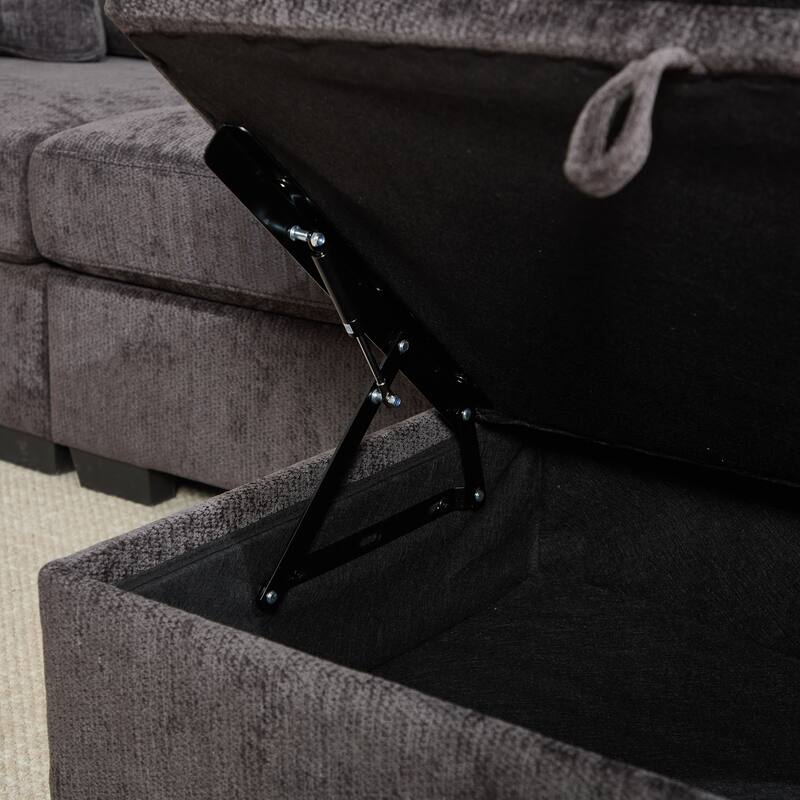 L-Shaped Modular Sectional Sofa with Storage Ottoman, 97" Chenille Corner Couch with USB Ports, Side Pockets