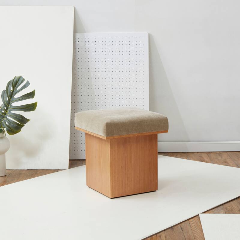 SAFAVIEH Couture Bourke Velvet And Wood Square Ottoman