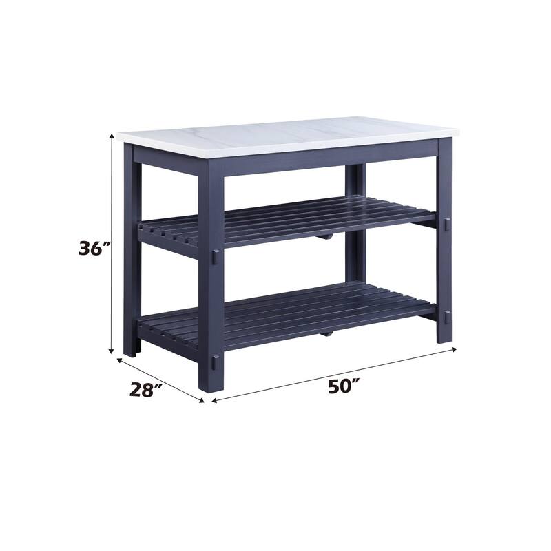 Enapay Marble Top Top & Gray Finish Kitchen Island - Gray