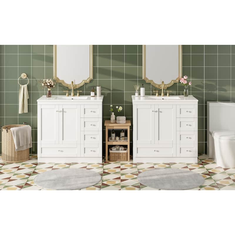 Roomfitters Shaker Style 72" Freestanding Bathroom Vanity Cabinet with Ceramic Sink, Soft-Close Doors and Drawers