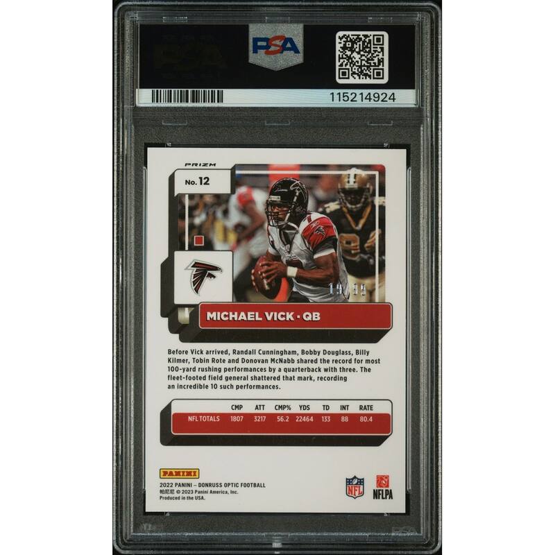 Michael Vick 2022 Panini Donruss Optic Red Signed Football Card #12 Auto Graded PSA 10 19/99 Cert # 115214924 - 8' x 11'