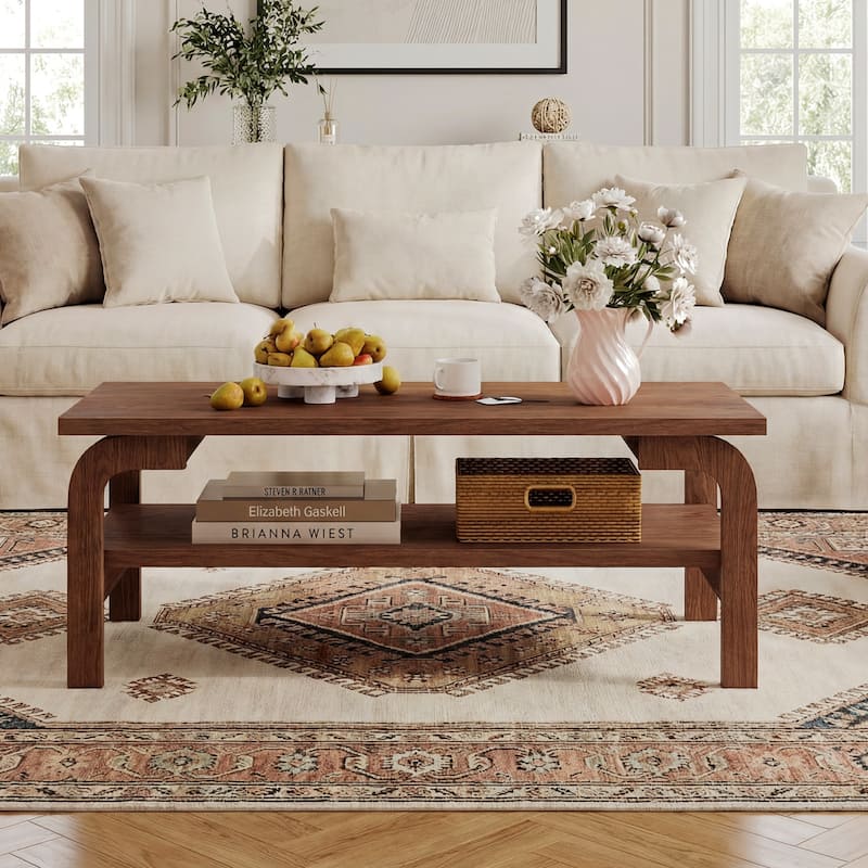 Gymax 47'' Rectangular Coffee Table w/ Storage Shelf & Curved Legs for