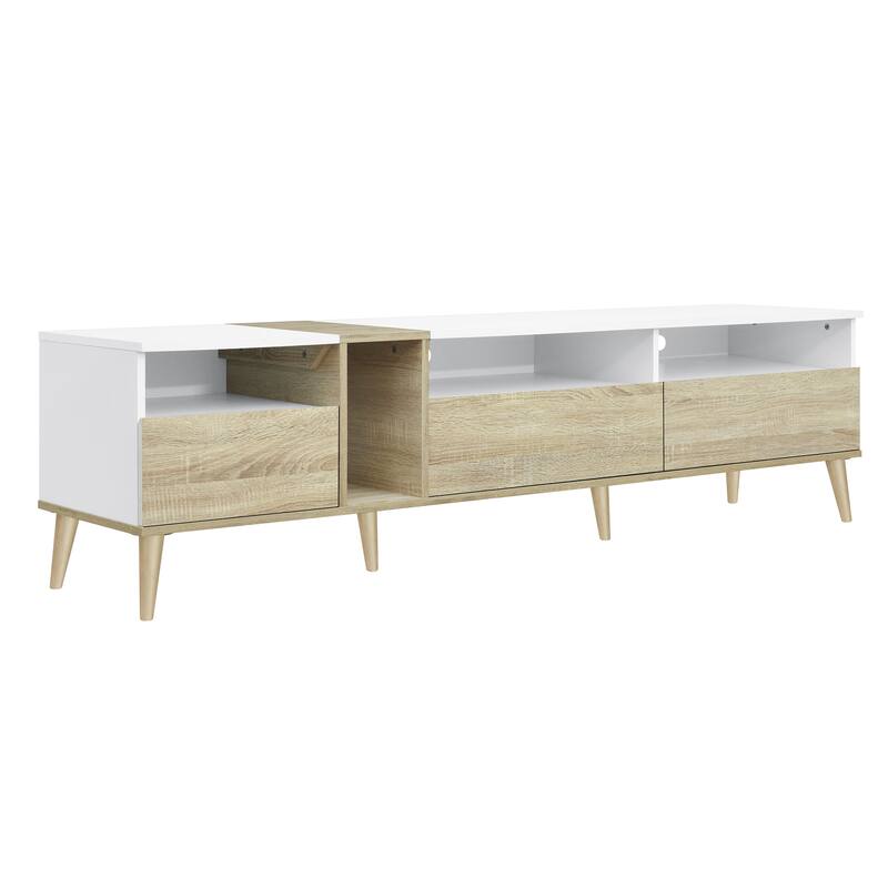 Anmytek Modern TV Stand Minimalist Entertainment Center with Storage Cabinets Media Console Wood Look White TV Stand