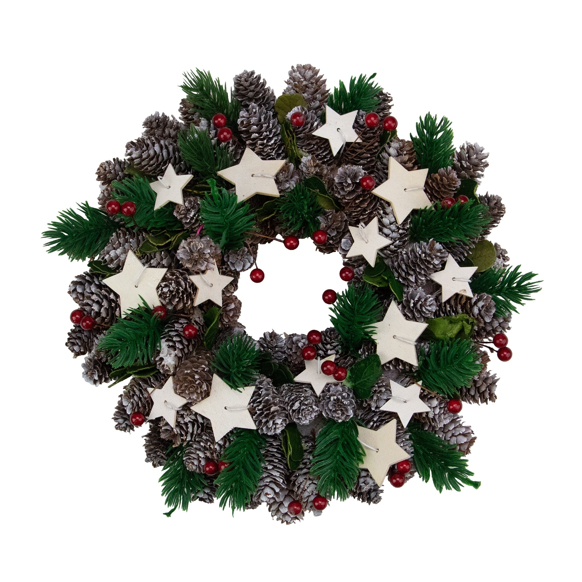 Pine Cone Berries with Stars Artificial Christmas Wreath 10 Inch Unlit