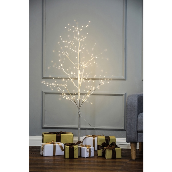LuxenHome White Blossom Pre Lit LED PVC Tree