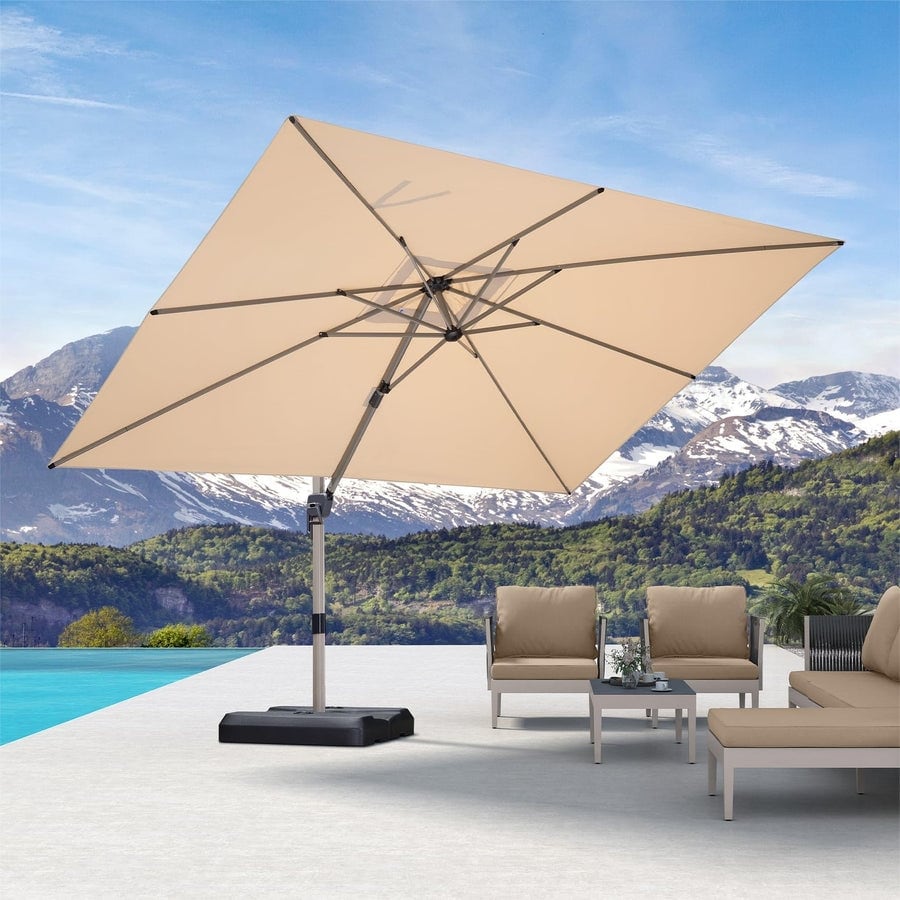 Ainfox 10 ft Cantilever Offset Outdoor Patio Umbrella with Base Stand Rotate and Tilt