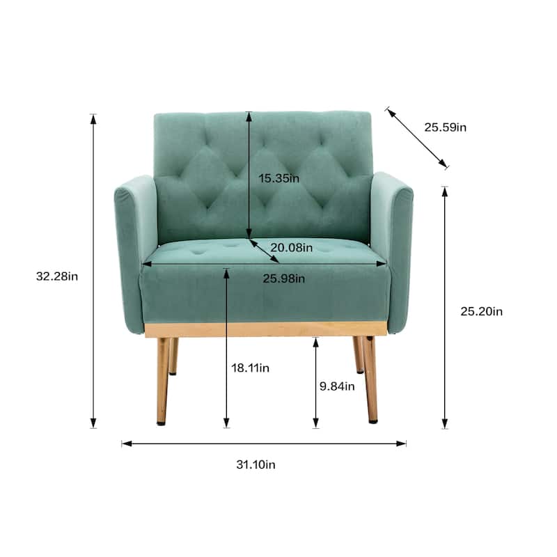 Velvet Upholstered Tufted Accent Chair With Golden feet