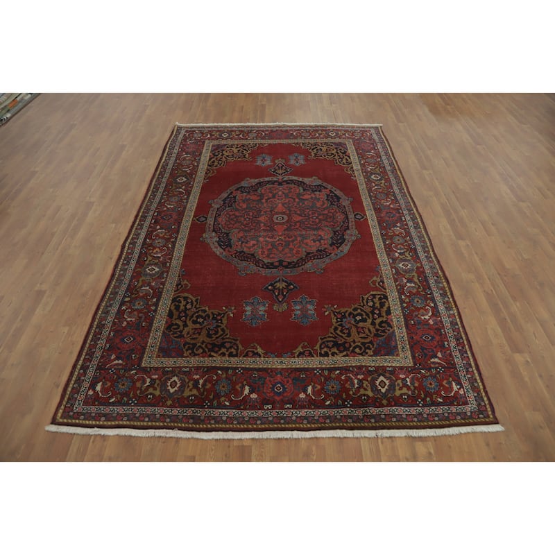 Hand Knotted Oriental 100% Wool Carpet Traditional Medallion Red Bidjar Area Rug - 11' 0'' X 7' 2''
