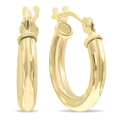 Marquee Jewels 14K Yellow Gold Shiny Diamond Cut Engraved Hoop Earrings (14mm)