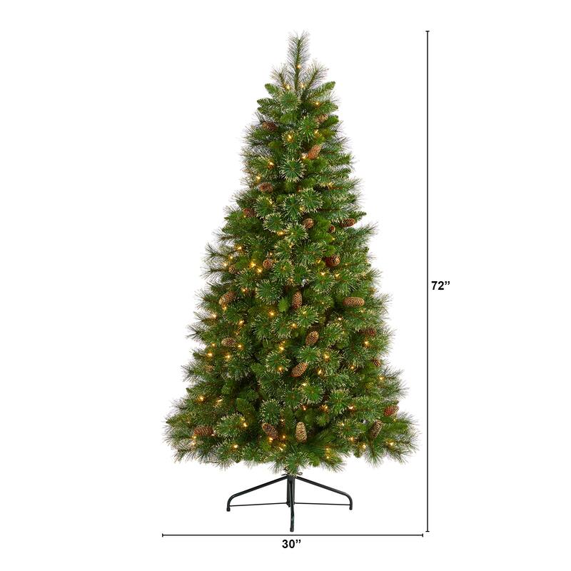 6' Golden Tip Washington Pine Artificial Christmas Tree with 250 Clear Lights, Pine Cones and 750 Bendable Branches