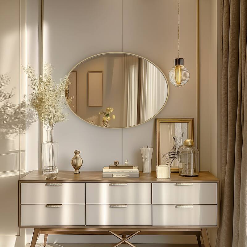 Oval Accent Wall Mount Mirror with Metal Frame