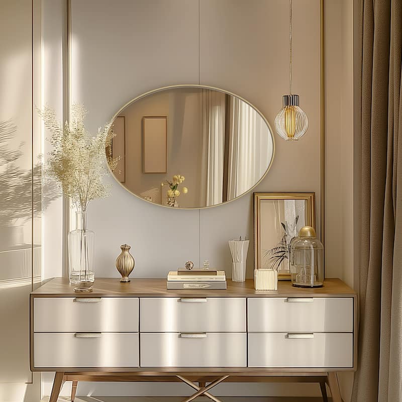 Oval Gold Metal Frame Wall Mirror - 21.65” x 29.92”