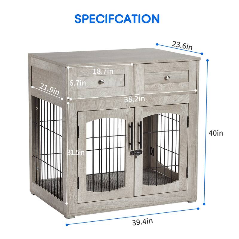 Dog Crate Furniture with 2 Drawers and Removable Cushion
