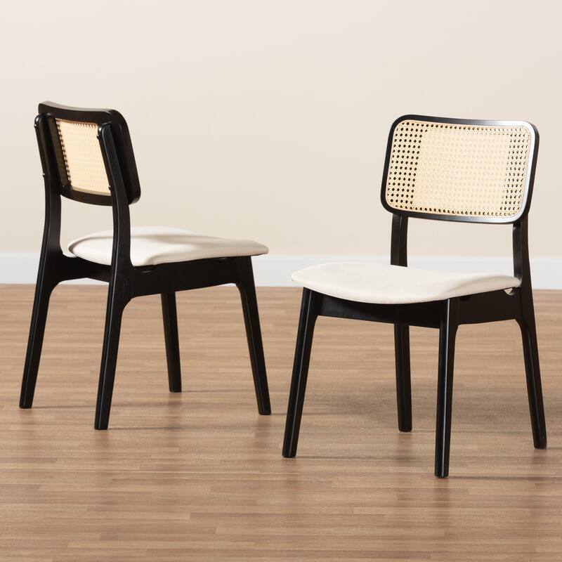 Dannon Mid-Century Modern Fabric and Finished Wood 2-Piece Dining Chair Set