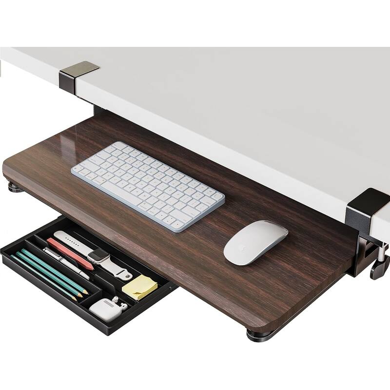Fenge Keyboard Tray Under Desk, Pull Out Keyboard & Mouse Tray with C Clamp Mount, Sliding Keyboard Holder for Desk