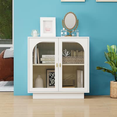 Roomfitters Storage Cabinet with Acrylic Glass Doors, Modern Display Organizer for Living Room