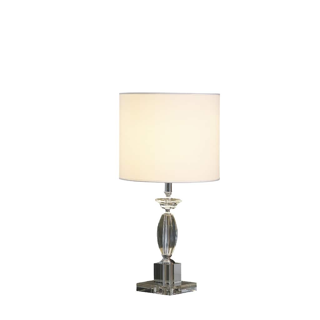 Modern Clear Crystal Table Lamp 23" High with White Drum Shade for Bedroom or Living Room - 23.25"H x 11.75"W x 11.75"D