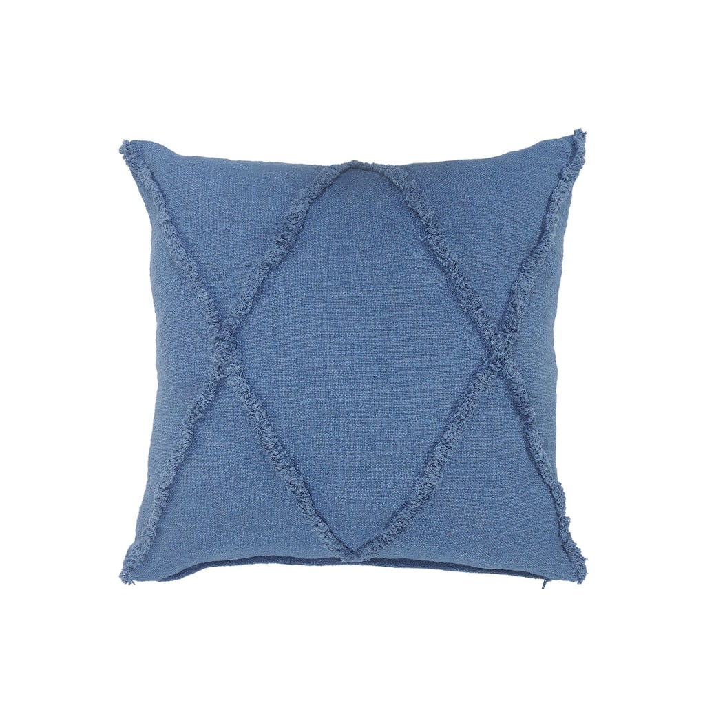 26" Blue Hand Woven Diamond Tufted Square Throw Pillow