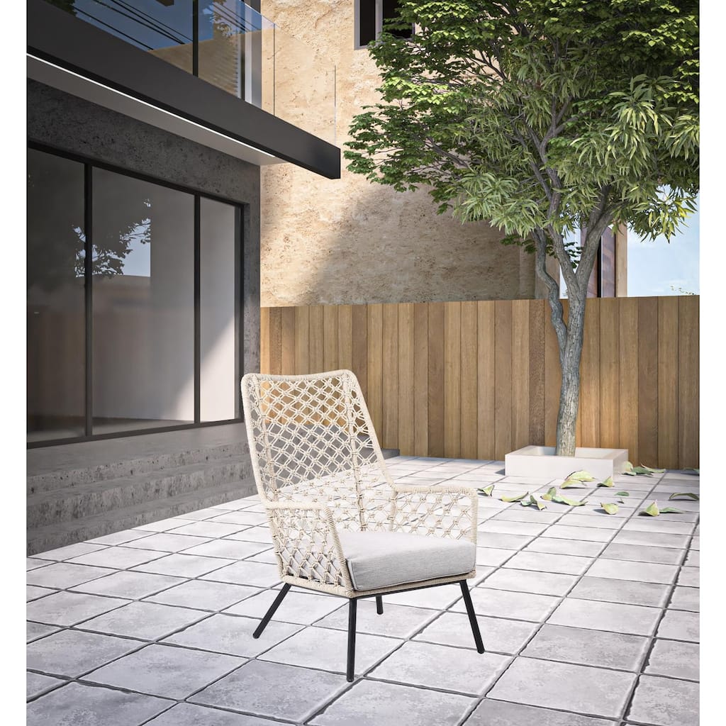 26" Gray Metal Outdoor Dining Chair with Gray Cushion