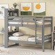 preview thumbnail 1 of 7, Gray Solid Wood Bunk Bed with Bookcase Headboard, Safety Rail and Ladder, Can Be Converted into 2 Beds Twin - Gray
