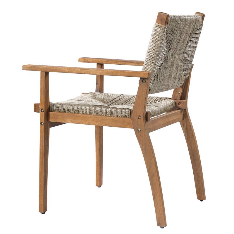 Christopher Knight Home - Outdoor Acacia Wood Dining Chair with Handwoven Wicker Seat (Set of 2)