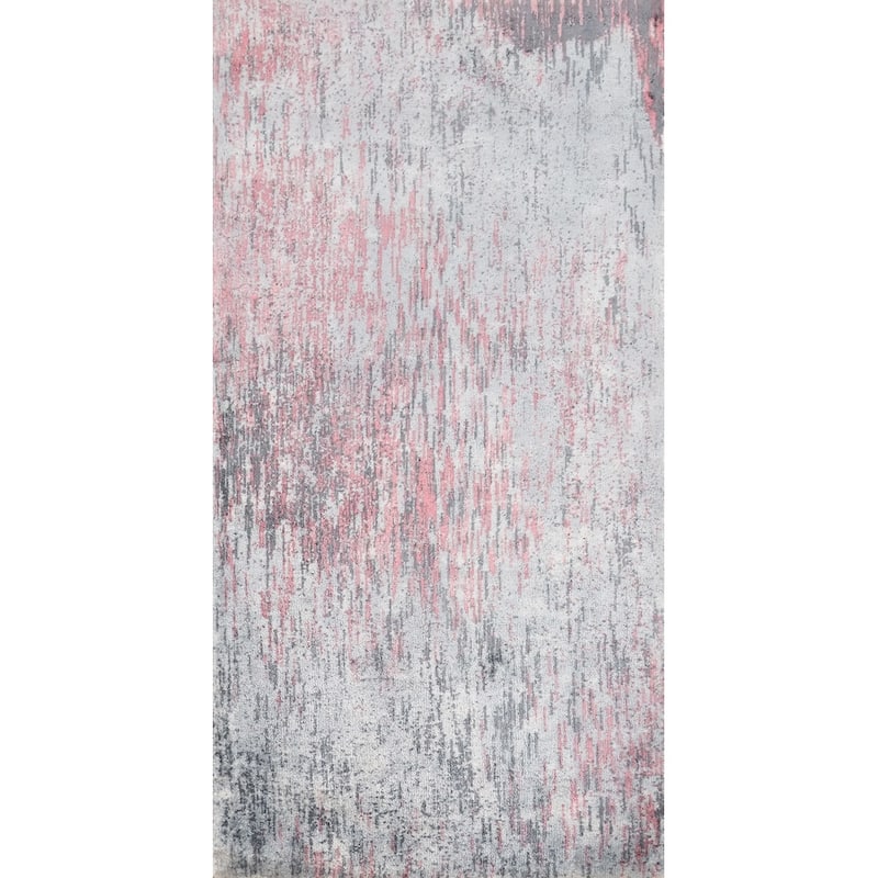 Hand Knotted Oriental Viscose Silk Carpet Modern All-Over Greys & Charcoal Abstract Area Rug - 4' 0'' X 2' 0''