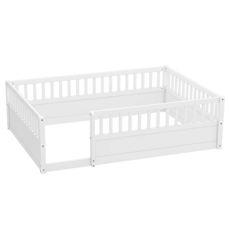 Full Floor Bed Frame with Fence, Montessori wooden children's floor bed,Wood Kids Floor Beds Frame for Bedroom Playroom