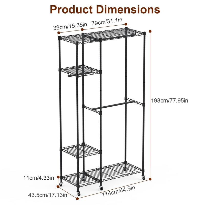 4-Tier Heavy Duty Garment Rack with Wheels