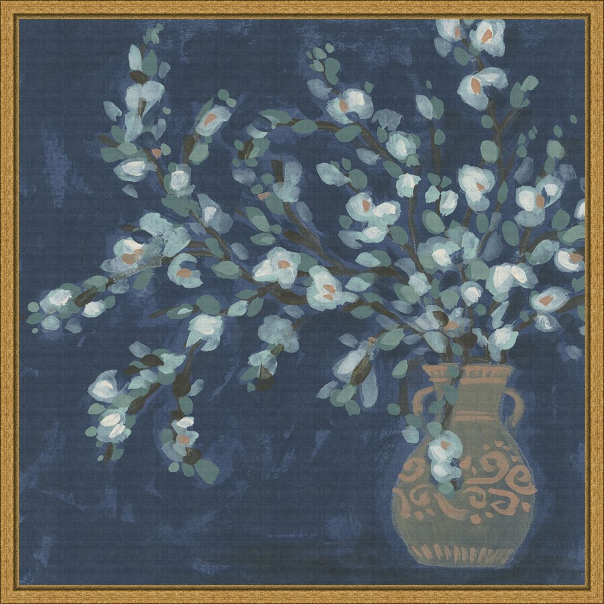 Amanti Art Midnight Indigo Blooms I by June Erica Vess Framed Canvas Wall Art Print - Sylvie Gold