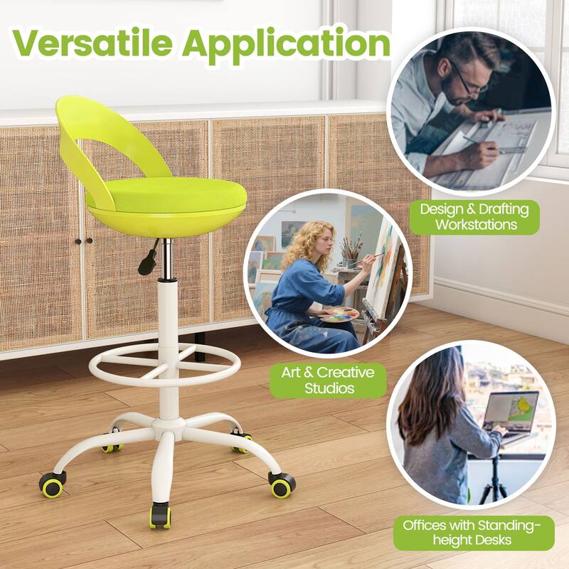 Gymax 2 PCS Drafting Stool Rolling Tall Desk Chair w/ Wheels Low