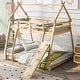 preview thumbnail 13 of 23, House Bunk Beds for Kids, Wood Twin Over Queen Bunk Bed with Climbing Nets and Climbing Ramp,Playhouse Bunk Bed for Girls Boys Natural - Twin