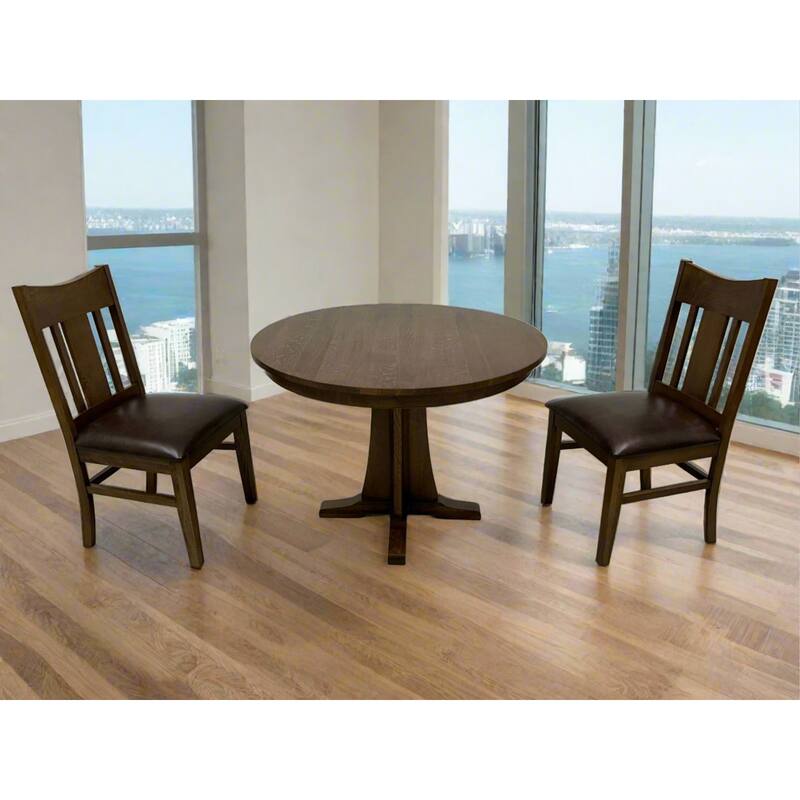 Mission Quarter Sawn Oak Round Dining Table Set - 42" - Walnut