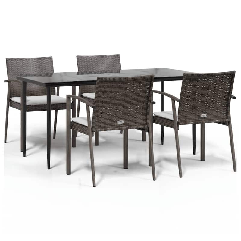 vidaXL Patio Dining Set Table and Chair with Cushions Poly Rattan and Steel
