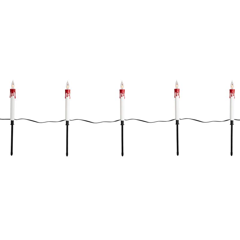 Lighted Flickering Candle Halloween Pathway Marker Lights - 4' Black Wire - 5ct