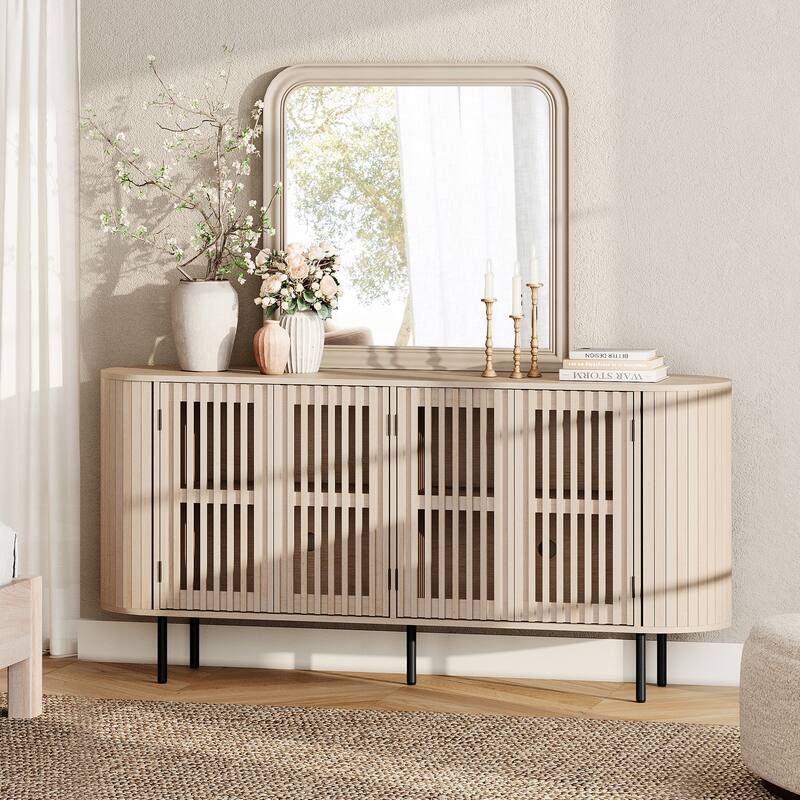 WAMPAT 64.4" Fluted TV Stand,Mid Century Modern Entertainment Center for TVs Up to 70 inches