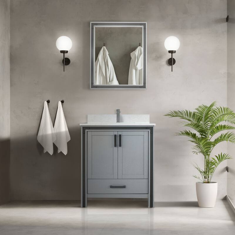 Ziva 30 in W x 22 in D White Bath Vanity, White Quartz Top, Faucet Set and 28 in Mirror - 30 Inch - Dark Grey