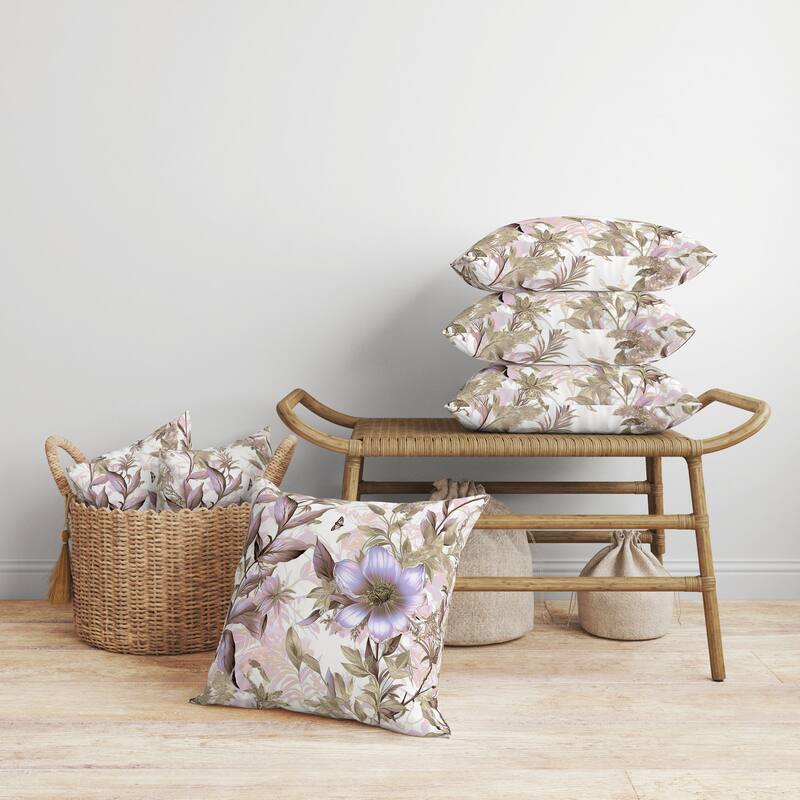 Exquisite Floral Breeze Faux Suede Reversible Throw Pillow Pink and Gold