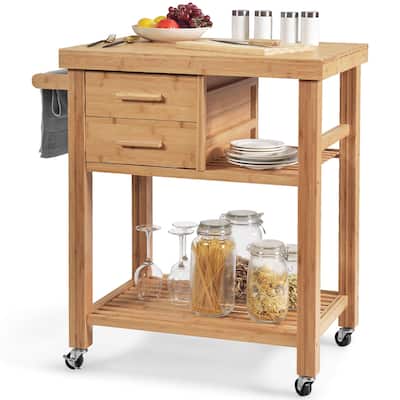 Bamboo Kitchen Island Rolling Storage Kitchen Cart with Wheels