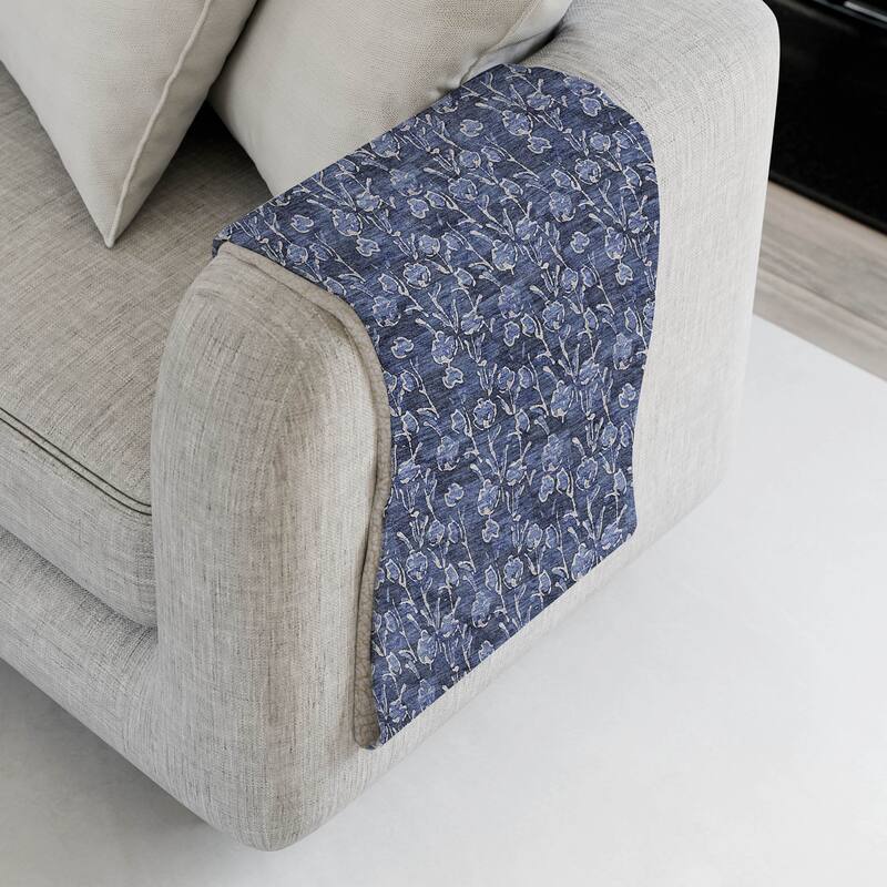 Premium Machine Washable Modern Floral Sherpa Throw Blanket - Navy - 4'2" x 5'10"