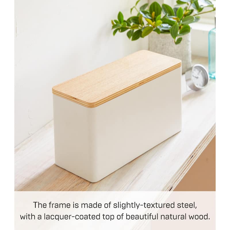 Yamazaki Home Countertop Organizer, Steel and Wood, Lid - L 4.13 x W 9.06 x H 5.51 inches