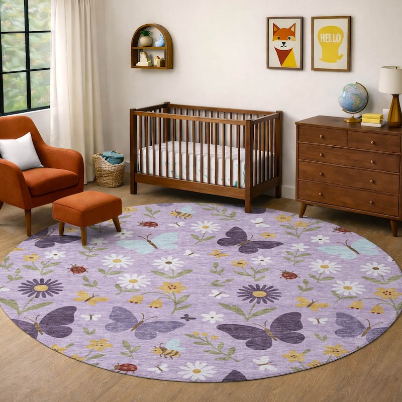 Machine Washable Indoor/ Outdoor Whimsy Butterfly Chantille Rug