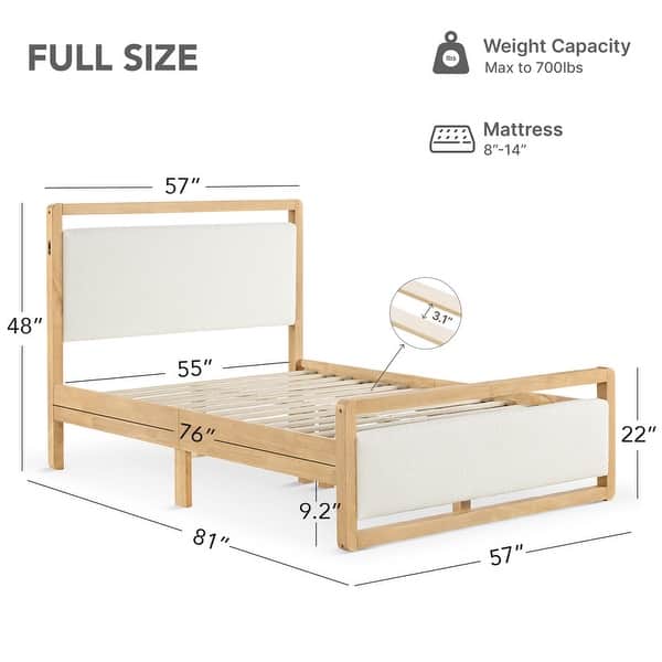dimension image slide 1 of 4, Spruce & Spring Modern Upholstered Platform Bed Frame with USB & Type-C Charging