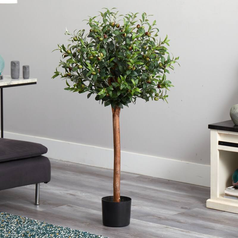 Olive Topiary Tree - 4Ft Silk Tree for Home Office Decor - Realistic Artificial Topiary Plant - 4ft.