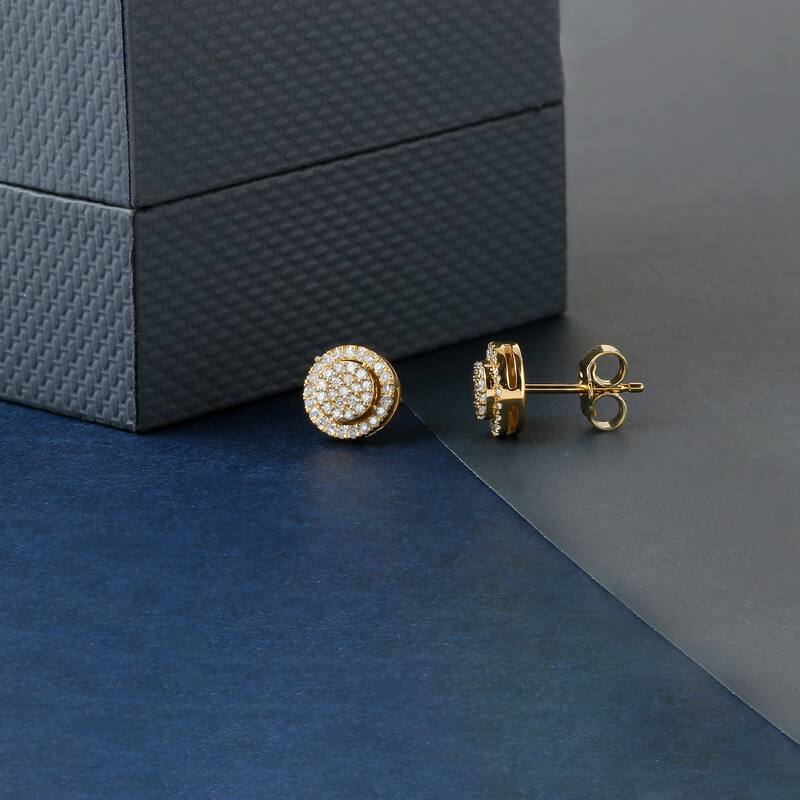 10k Yellow Gold 1/5ct TDW Diamond Halo Cluster Stud Earrings for Women - Yellow