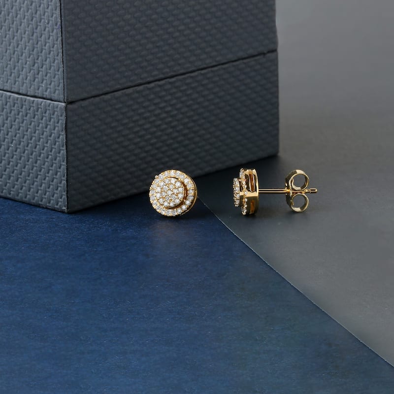 De Couer 10k Yellow Gold 1/5ct TDW Diamond Halo Cluster Stud Earrings for Women