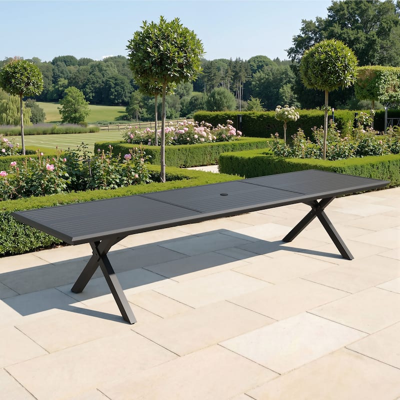Outdoor All-weather Aluminum Patio Rectangular Dining Table for 10-14 Person - Black - 138 inches long