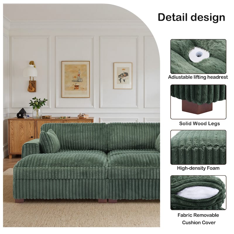 82" W Plush Corduroy Modular Sectional Sofa Chaise Lounge