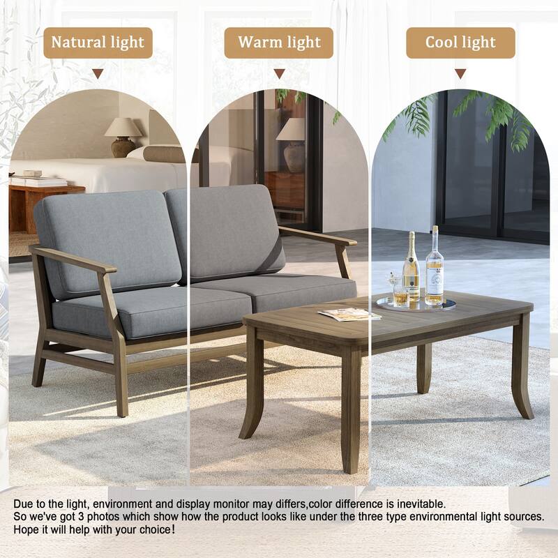 Outdoor Loveseat Sofa with Coffee Table Teak Wood Patio Furniture